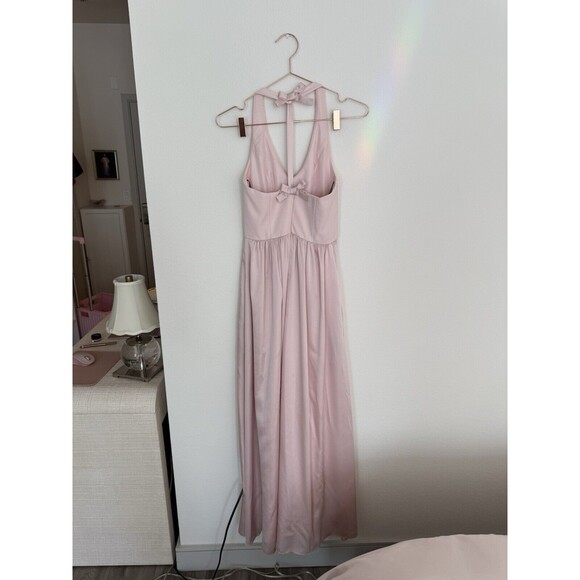 White by Vera Wang Maxi Dress Size 0 Blush Pink Satin Halter Bow Back Bridesmaid - Picture 9 of 12